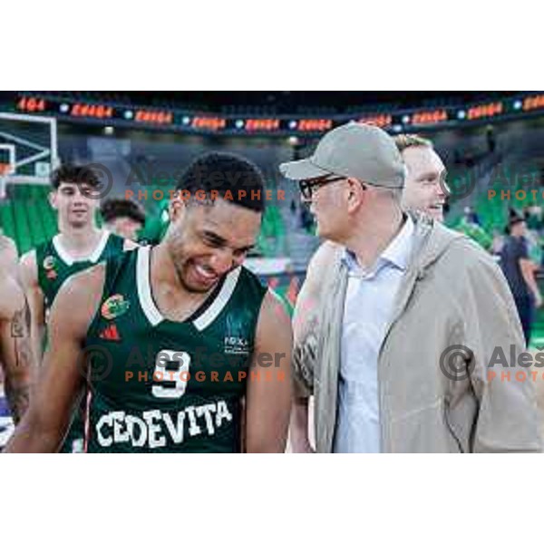 in action during fourth match of the Finals of OTP Bank League 2024/2025 between Cedevita Olimpija and Krka in SRC Stozice, Ljubljana, Slovenia on June 9, 2025