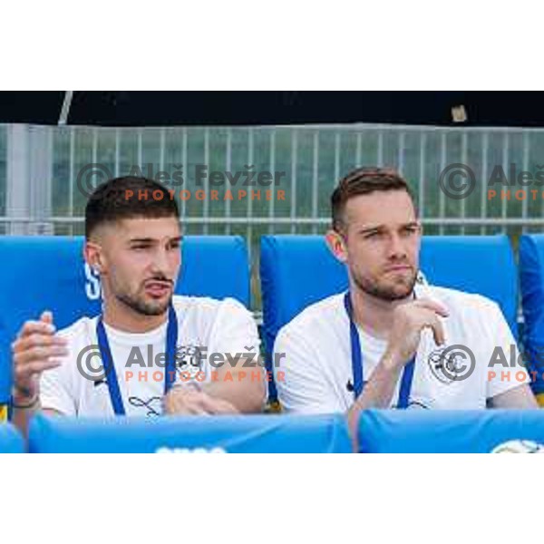 Adam Gnezda Cerin and Timi Max Elsnik at international friendly football match between Slovenia and Bosnia and Herzegovina in Celje, Slovenia on June 10, 2025.