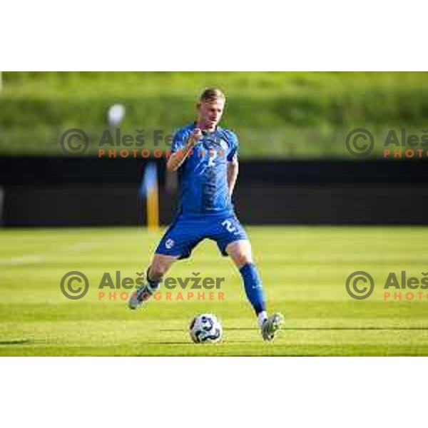 Zan Karnicnik in action during friendly football match between national team of Slovenia and Bosnia and Herzegovina in Stadion z’dezele, Celje, Slovenia on June 10, 2025. Photo: Jure Banfi