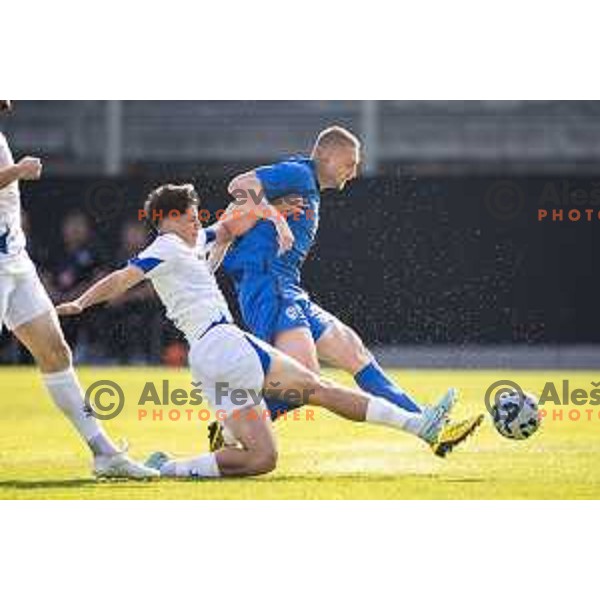 Arjan Malic and Blaz Kramer in action during international friendly football match between Slovenia and Bosnia and Herzegovina in Celje, Slovenia on June 10, 2025.
