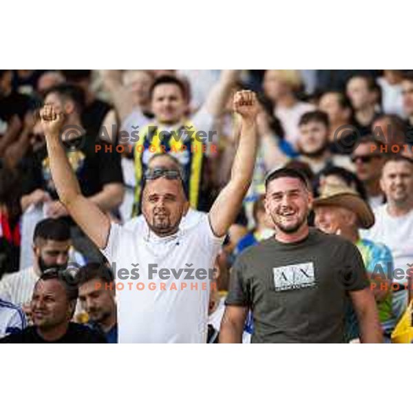 Fans of Bosnia and Herzegovina during friendly football match between national team of Slovenia and Bosnia and Herzegovina in Stadion z’dezele, Celje, Slovenia on June 10, 2025. Photo: Jure Banfi