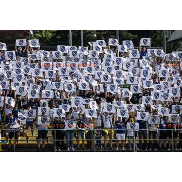 Fans of Bosnia and Herzegovina during friendly football match between national team of Slovenia and Bosnia and Herzegovina in Stadion z’dezele, Celje, Slovenia on June 10, 2025. Photo: Jure Banfi