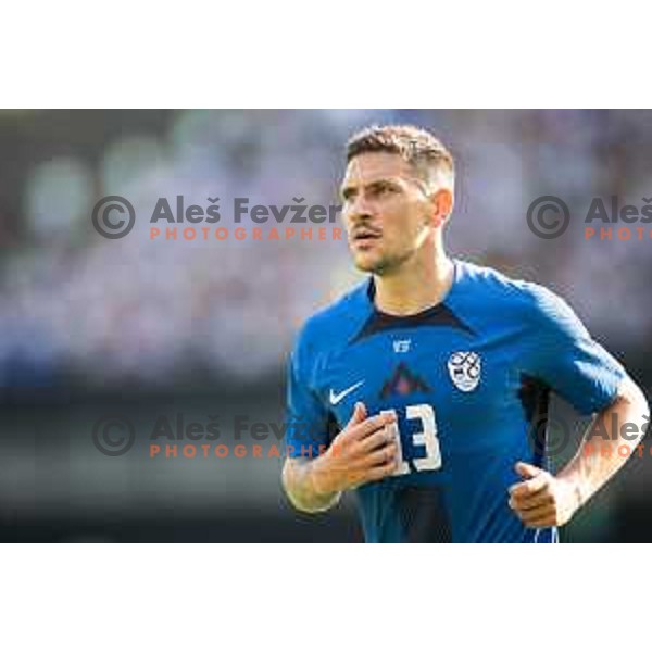 Erik Janza in action during friendly football match between national team of Slovenia and Bosnia and Herzegovina in Stadion z’dezele, Celje, Slovenia on June 10, 2025. Photo: Jure Banfi