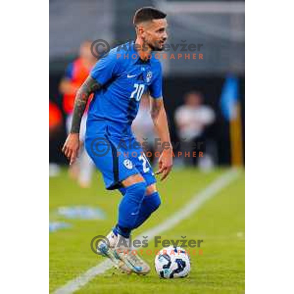 Petar Stojanovic in action during international friendly football match between Slovenia and Bosnia and Herzegovina in Celje, Slovenia on June 10, 2025