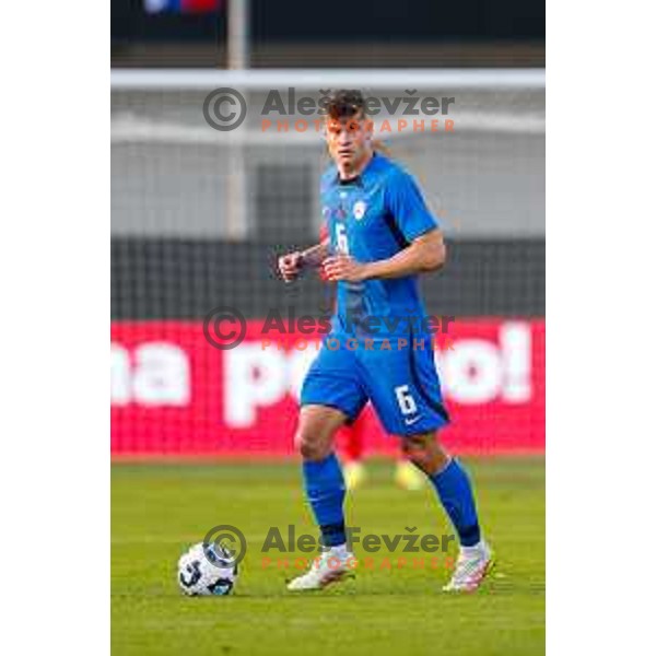 Jaka Bijol in action during international friendly football match between Slovenia and Bosnia and Herzegovina in Celje, Slovenia on June 10, 2025