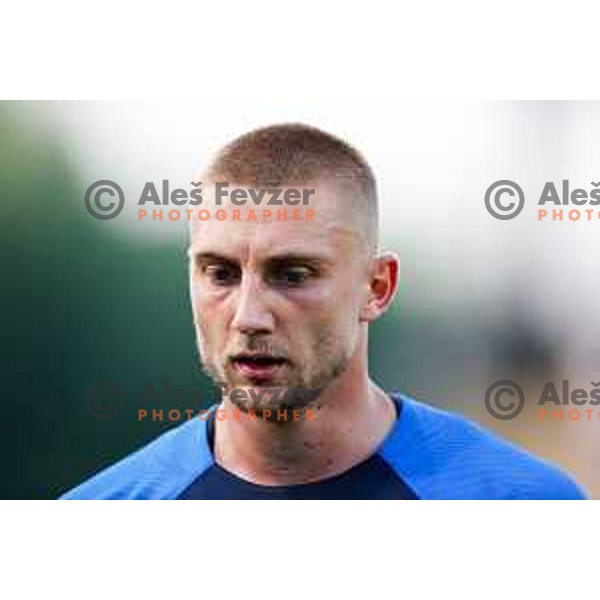 Blaz Kramer in action during international friendly football match between Slovenia and Bosnia and Herzegovina in Celje, Slovenia on June 10, 2025.
