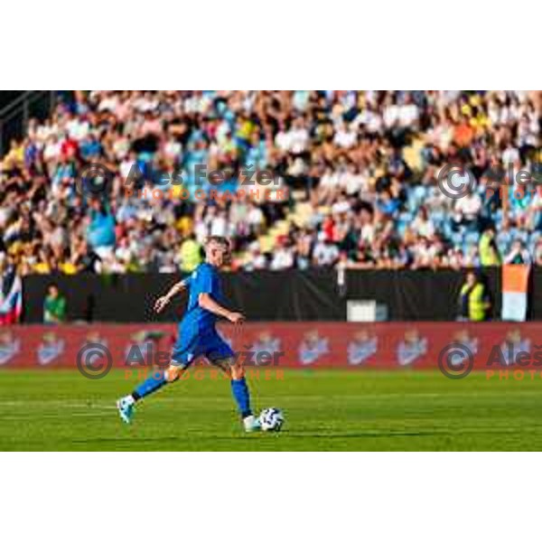 Mark Zabukovnik in action during international friendly football match between Slovenia and Bosnia and Herzegovina in Celje, Slovenia on June 10, 2025.
