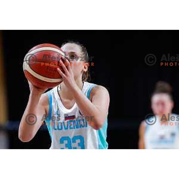 Sara Sambolic in action during preparation match for Women’s EuroBasket 2025 between Slovenia and Montenegro in Tivoli Hall, Ljubljana, Slovenia on June 11, 2025