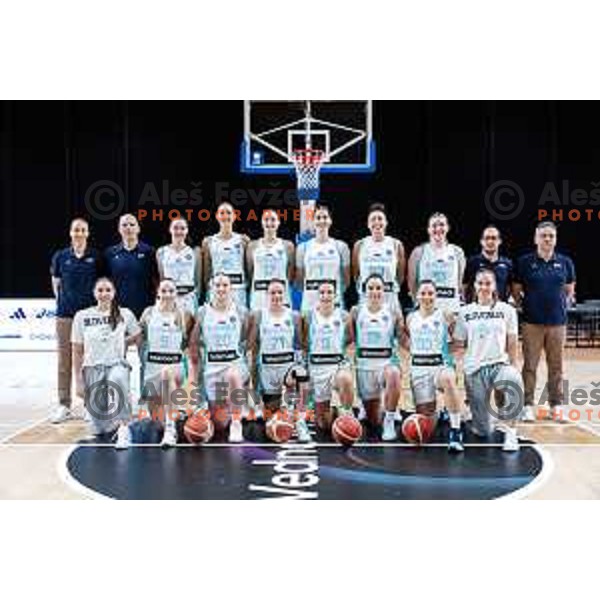 Slovenia National Women\'s Team official shot before the start of preparation match for Women’s EuroBasket 2025 between Slovenia and Montenegro in Tivoli Hall, Ljubljana, Slovenia on June 11, 2025