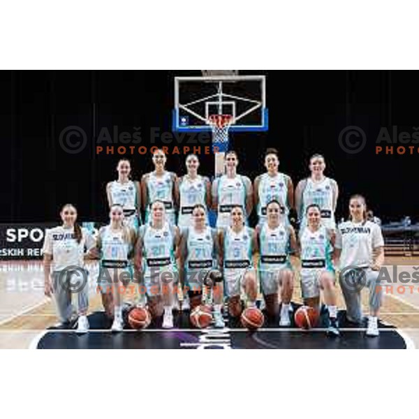 Slovenia National Women\'s Team official shot before the start of preparation match for Women’s EuroBasket 2025 between Slovenia and Montenegro in Tivoli Hall, Ljubljana, Slovenia on June 11, 2025