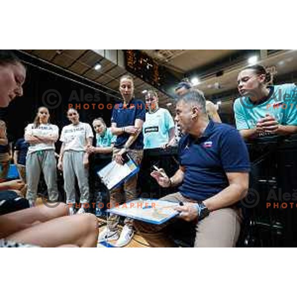 Georgios Dikaloulakos, head coach of Slovenia during preparation match for Women’s EuroBasket 2025 between Slovenia and Montenegro in Tivoli Hall, Ljubljana, Slovenia on June 11, 2025