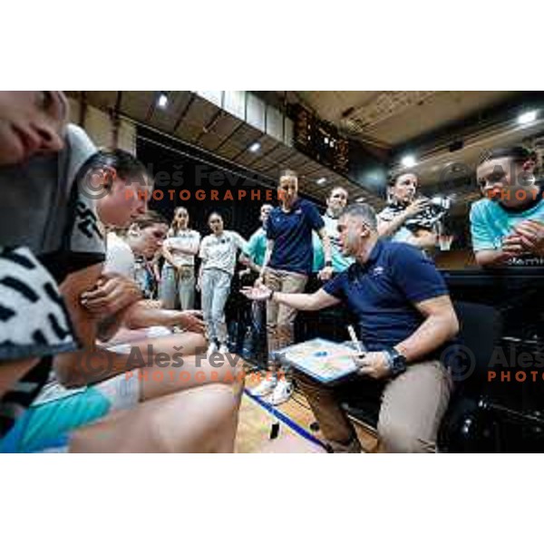 Georgios Dikaloulakos, head coach of Slovenia during preparation match for Women’s EuroBasket 2025 between Slovenia and Montenegro in Tivoli Hall, Ljubljana, Slovenia on June 11, 2025
