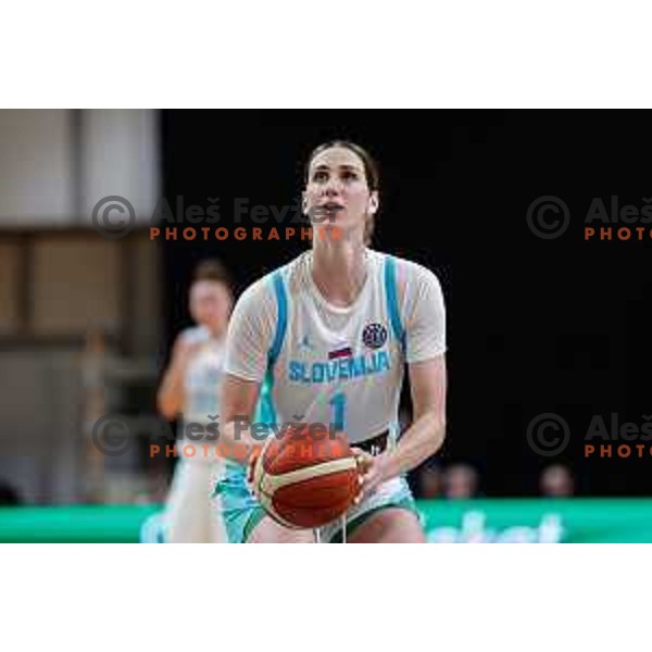 Eva Lisec of Slovenia in action during preparation match for Women’s EuroBasket 2025 between Slovenia and Montenegro in Tivoli Hall, Ljubljana, Slovenia on June 11, 2025
