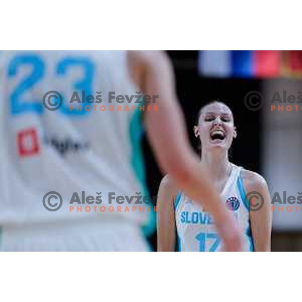 Ajsa Sivka of Slovenia in action during preparation match for Women’s EuroBasket 2025 between Slovenia and Montenegro in Tivoli Hall, Ljubljana, Slovenia on June 11, 2025