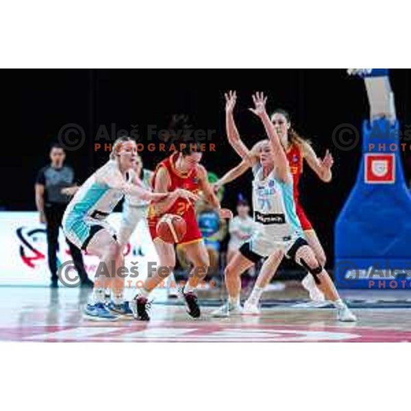 Teja Gorsic and Lea Bartelme in action during preparation match for Women’s EuroBasket 2025 between Slovenia and Montenegro in Tivoli Hall, Ljubljana, Slovenia on June 11, 2025