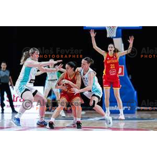 Teja Gorsic and Lea Bartelme in action during preparation match for Women’s EuroBasket 2025 between Slovenia and Montenegro in Tivoli Hall, Ljubljana, Slovenia on June 11, 2025