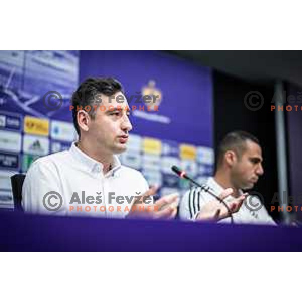Cem Basgul and Tugberk Tanrivermis, new head coach of Maribor introduction during press conference in Ljudski vrt, Maribor, Slovenia on June 12, 2025. Photo: Jure Banfi