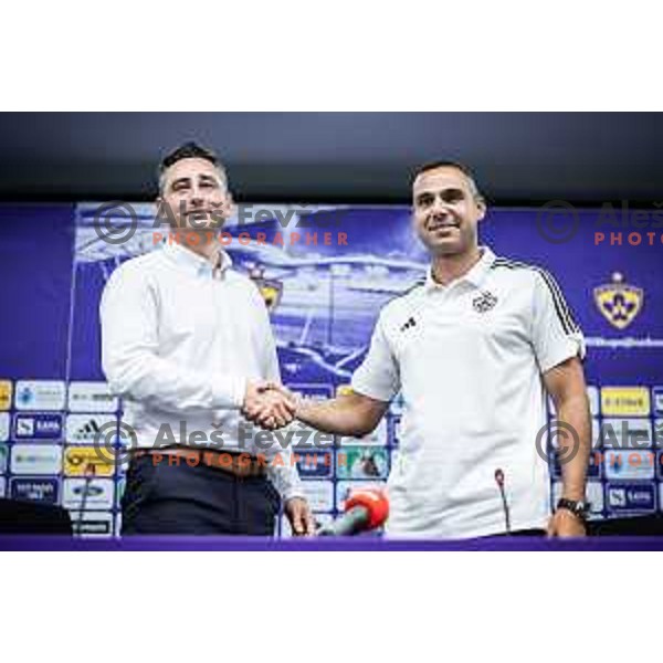 Cem Basgul and Tugberk Tanrivermis, new head coach of Maribor introduction during press conference in Ljudski vrt, Maribor, Slovenia on June 12, 2025. Photo: Jure Banfi