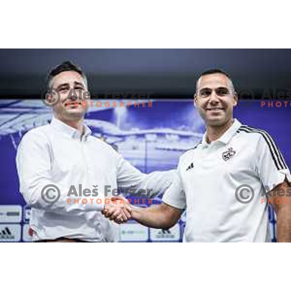 Cem Basgul and Tugberk Tanrivermis, new head coach of Maribor introduction during press conference in Ljudski vrt, Maribor, Slovenia on June 12, 2025. Photo: Jure Banfi