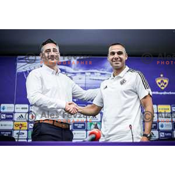 Cem Basgul and Tugberk Tanrivermis, new head coach of Maribor introduction during press conference in Ljudski vrt, Maribor, Slovenia on June 12, 2025. Photo: Jure Banfi