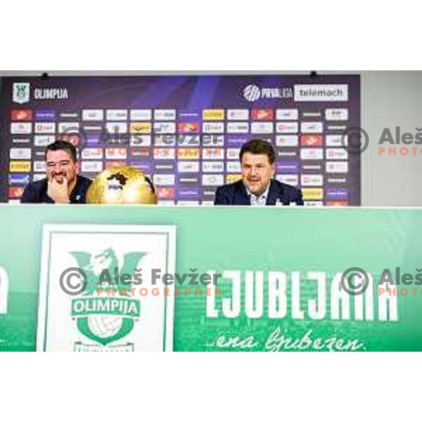 Goran Boromisa and Igor Barisic of NK Olimpija during press conference in Ljubljana, Slovenia on July 13, 2025