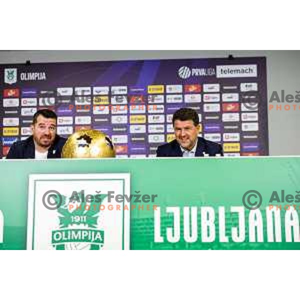 Goran Boromisa and Igor Barisic of NK Olimpija during press conference in Ljubljana, Slovenia on July 13, 2025