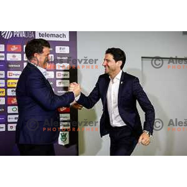 Igor Barisic and Jorge Simao, new head coach of NK Olimpija during press conference in Ljubljana, Slovenia on July 13, 2025