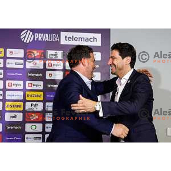 Igor Barisic and Jorge Simao, new head coach of NK Olimpija during press conference in Ljubljana, Slovenia on July 13, 2025
