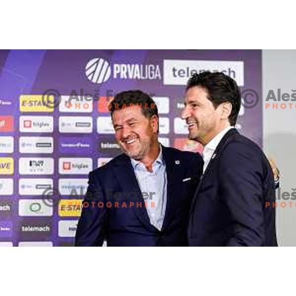 Igor Barisic and Jorge Simao, new head coach of NK Olimpija during press conference in Ljubljana, Slovenia on July 13, 2025