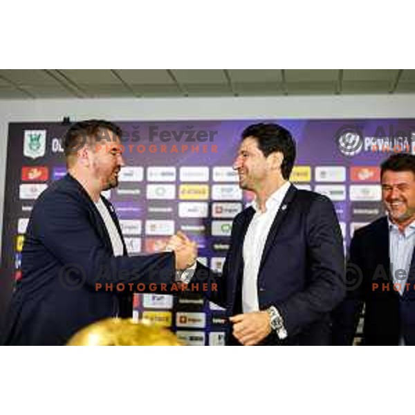 Goran Boromisa and Jorge Simao, new head coach of NK Olimpija during press conference in Ljubljana, Slovenia on July 13, 2025