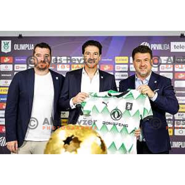 Goran Boromisa, Jorge Simao, new head coach of NK Olimpija and Igor Barisic during press conference in Ljubljana, Slovenia on July 13, 2025