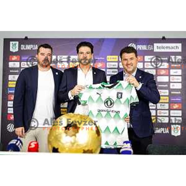 Goran Boromisa, Jorge Simao, new head coach of NK Olimpija and Igor Barisic during press conference in Ljubljana, Slovenia on July 13, 2025