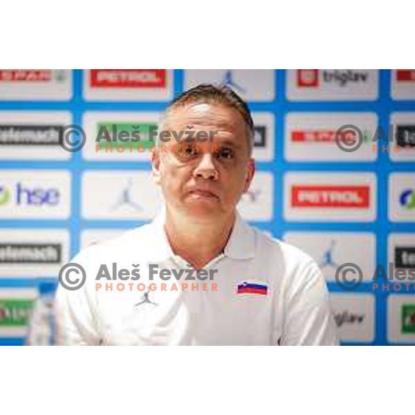 Head coach of team Slovenia, Georgios Dikaioulakos during press conference before women’s Eurobasket 2025 in Radisson Blu Hotel, Ljubljana, Slovenia on June 15, 2025.