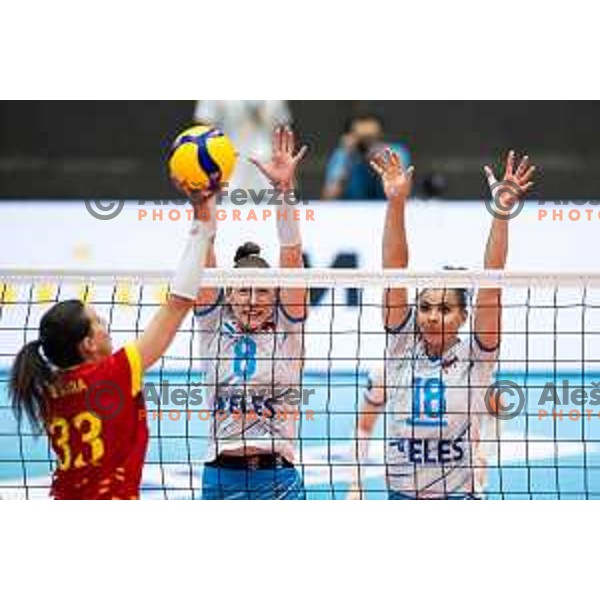 Eva Zatkovic and Sasa Planinsec in action during CEV Women Volleyball European Golden League 2025 match between Slovenia and Spain in Rdeca dvorana, Velenje, Slovenia on June 15, 2025. Photo: Jure Banfi
