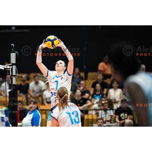 Eva Mori Pavlovic in action during CEV Women Volleyball European Golden League 2025 match between Slovenia and Spain in Rdeca dvorana, Velenje, Slovenia on June 15, 2025. Photo: Jure Banfi