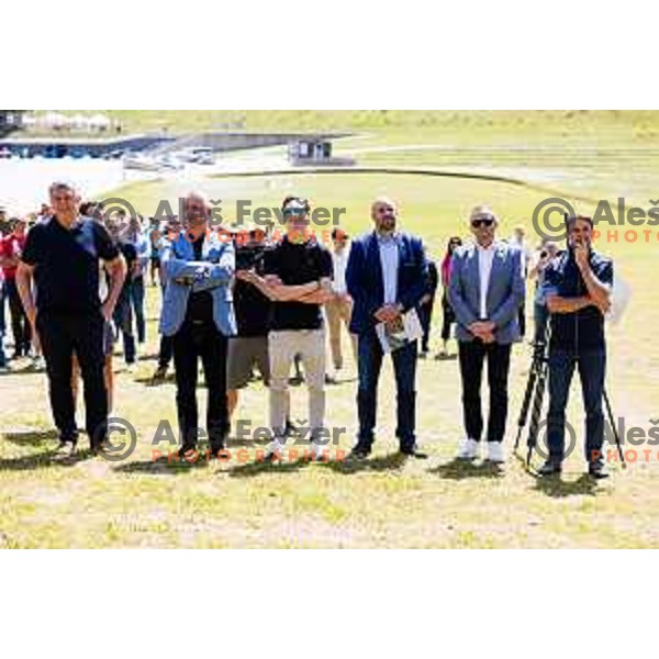 during ceremonial event for reveiling of the statue of Domen Prevc for World Record holder in Ski Jumping in NC Planica, Slovenia on June 18, 2025. Photo Grega Valancic
