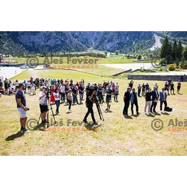 during ceremonial event for reveiling of the statue of Domen Prevc for World Record holder in Ski Jumping in NC Planica, Slovenia on June 18, 2025. Photo Grega Valancic