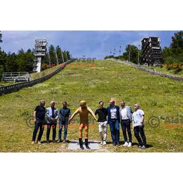 during ceremonial event for reveiling of the statue of Domen Prevc for World Record holder in Ski Jumping in NC Planica, Slovenia on June 18, 2025. Photo Grega Valancic
