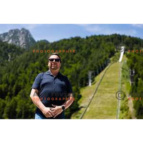 Sebastjan Gorisek during ceremonial event for reveiling of the statue of Domen Prevc for World Record holder in Ski Jumping in NC Planica, Slovenia on June 18, 2025. Photo Grega Valancic