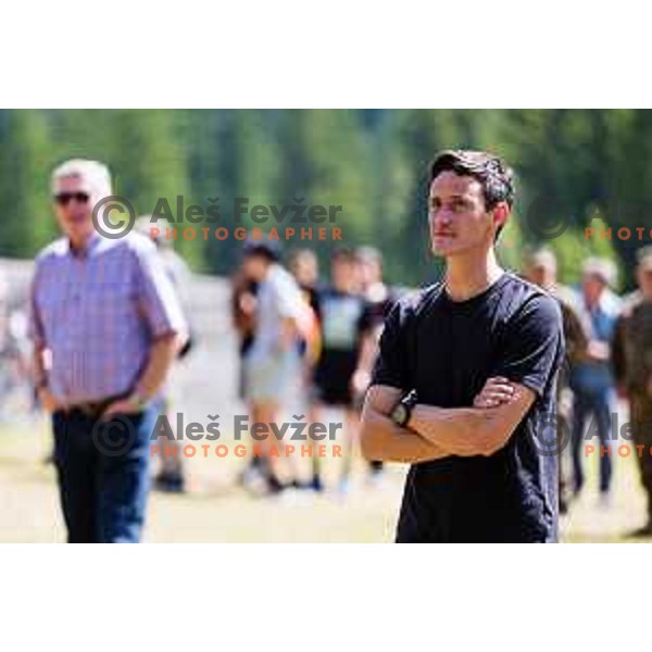 Peter Prevc during ceremonial event for reveiling of the statue of Domen Prevc for World Record holder in Ski Jumping in NC Planica, Slovenia on June 18, 2025. Photo Grega Valancic