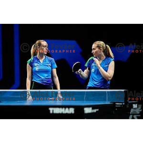 Katarina Strazar and Lea Paulin during WTT Star Contender Ljubljana 2025 in Tivoli Hall Ljubljana, Slovenia on June 19, 2025.