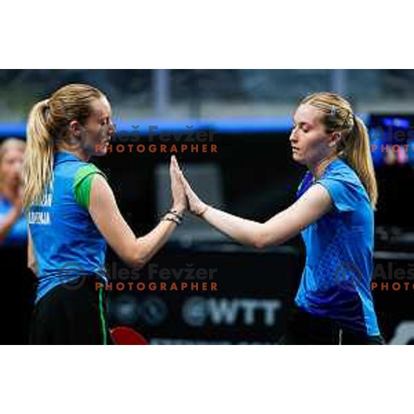 Katarina Strazar and Lea Paulin during WTT Star Contender Ljubljana 2025 in Tivoli Hall Ljubljana, Slovenia on June 19, 2025.