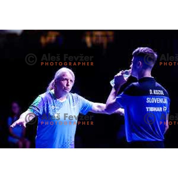 Coach Andreja Ojstersek and Deni Kozul (SLO) during round of 16 at WTT Star Contender Ljubljana 2025, Slovenia on June 21, 2025