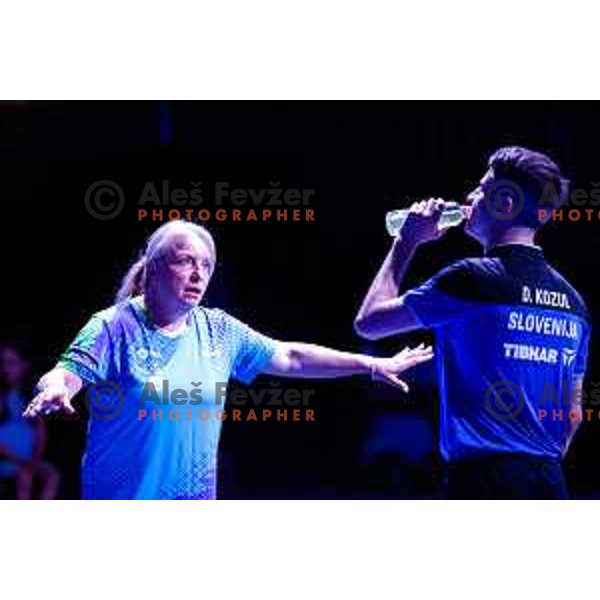 Coach Andreja Ojstersek and Deni Kozul (SLO) during round of 16 at WTT Star Contender Ljubljana 2025, Slovenia on June 21, 2025