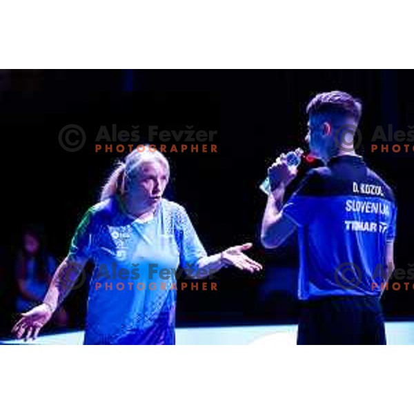 Coach Andreja Ojstersek and Deni Kozul (SLO) during round of 16 at WTT Star Contender Ljubljana 2025, Slovenia on June 21, 2025