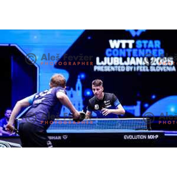 Deni Kozul (SLO) and Alexis Lebrun (FRA) comepte in round of 16 at WTT Star Contender Ljubljana 2025, Slovenia on June 21, 2025