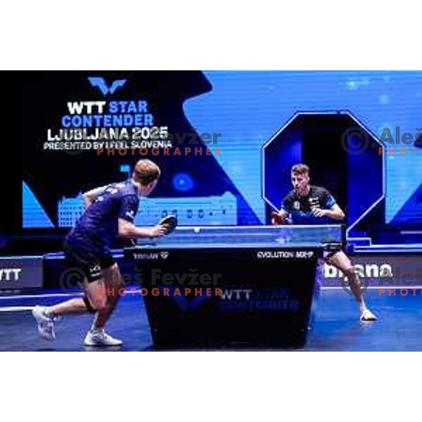 Deni Kozul (SLO) and Alexis Lebrun (FRA) comepte in round of 16 at WTT Star Contender Ljubljana 2025, Slovenia on June 21, 2025