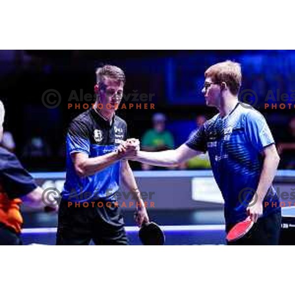 Deni Kozul (SLO) and Alexis Lebrun (FRA) comepte in round of 16 at WTT Star Contender Ljubljana 2025, Slovenia on June 21, 2025