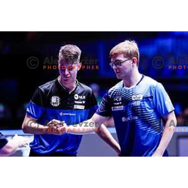 Deni Kozul (SLO) and Alexis Lebrun (FRA) comepte in round of 16 at WTT Star Contender Ljubljana 2025, Slovenia on June 21, 2025