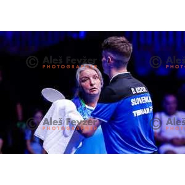 Coach Andreja Ojstersek and Deni Kozul (SLO) during round of 16 at WTT Star Contender Ljubljana 2025, Slovenia on June 21, 2025
